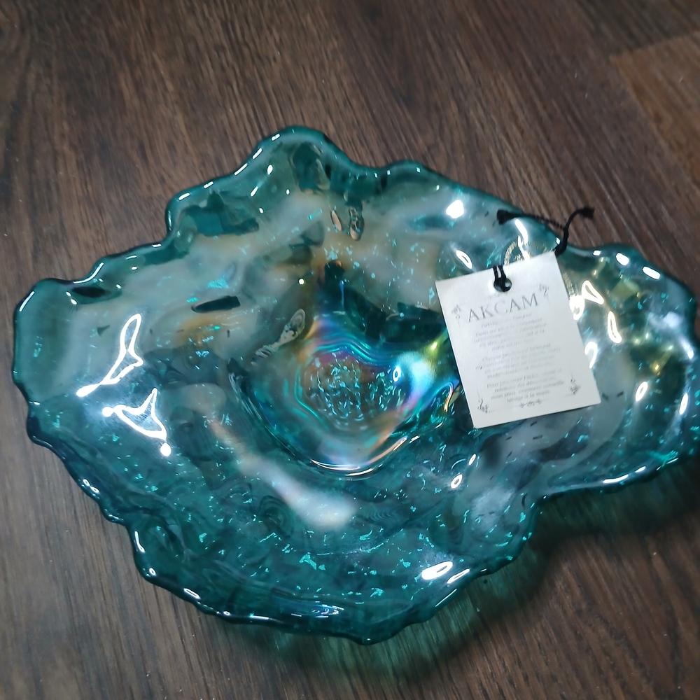 Akcam Turquoise Glass Art Centerpiece